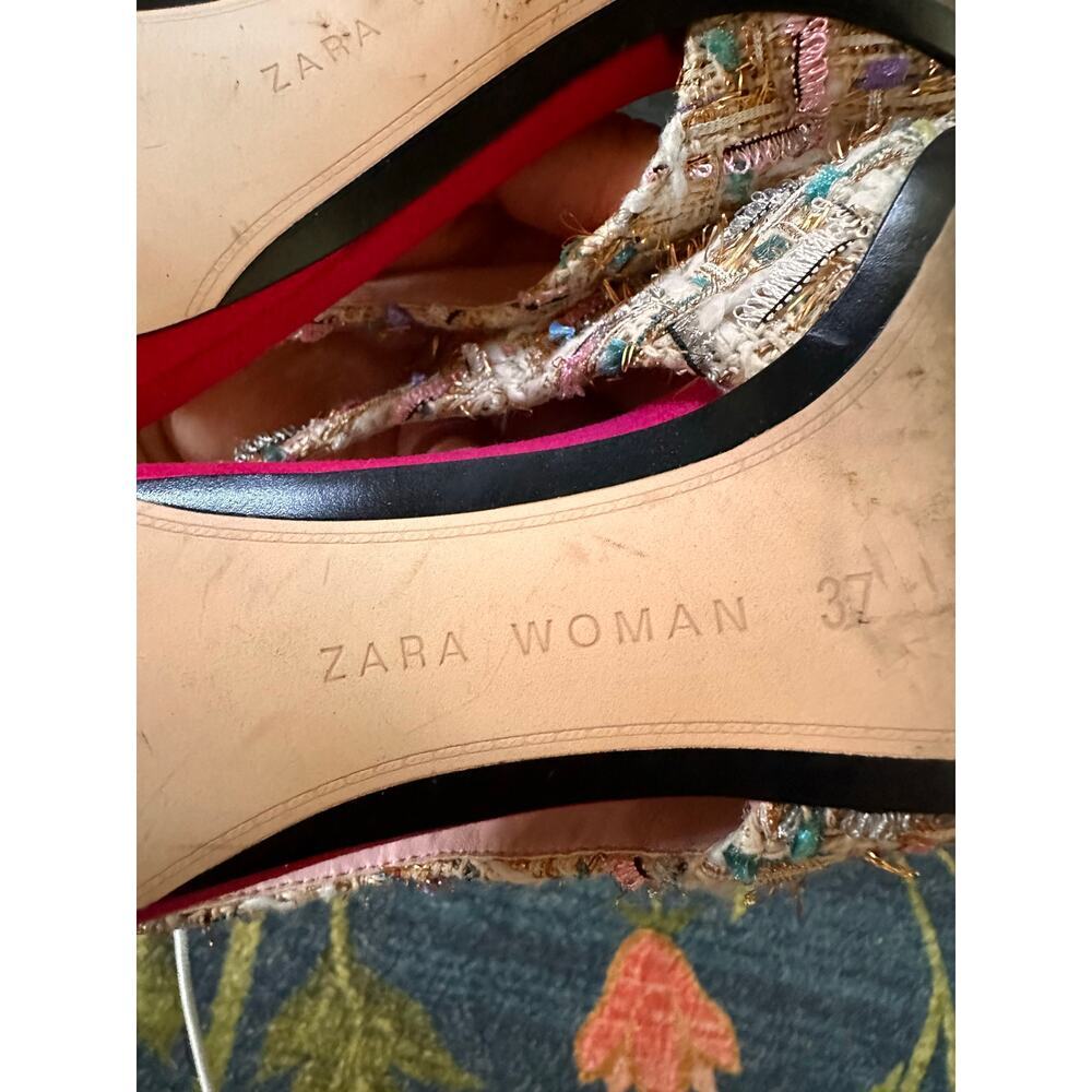 Zara Tweed Pointed Toe Slingback Heels Size 37 - Picture 9 of 10